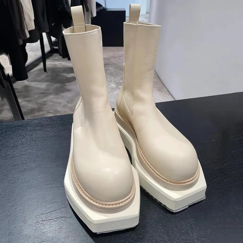 Men Thick Sole Platform Ankle Leather Street Fashion Women Biker Boots Outdoor Work Shoes
