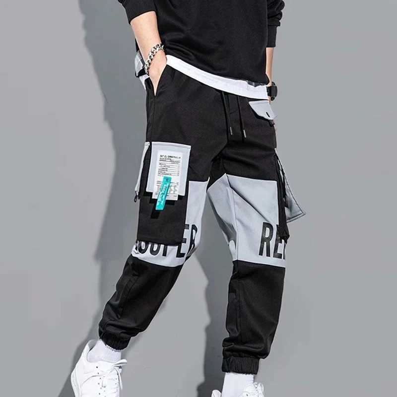 Men Drawstring Casual Pants Ribbon Tassel Pocket Hip Hop Joggers Cargo Pants Workout Sweatpants Trousers Sweatpants Streetwear X2503191