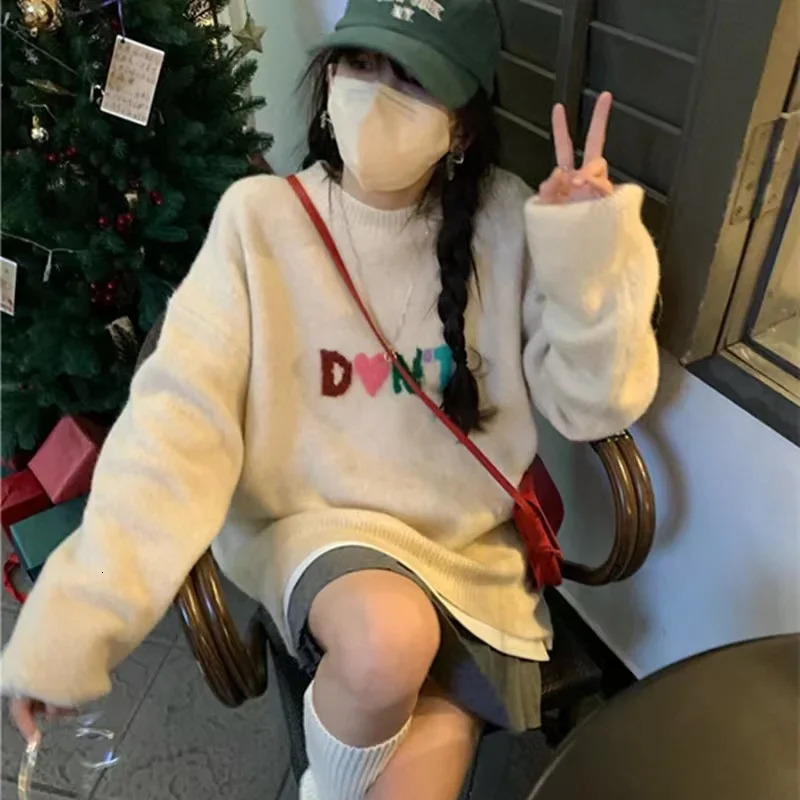 Sweater Women Fashion Letter Print Knitwear Jumper Thicked Casual Oversized Rops Mujer Korean Y2k Knit Pullovers 241216