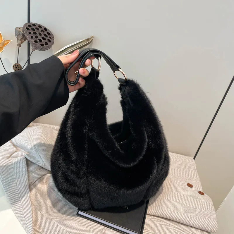 new faux mink plush women s handbag large capacity fluffy portable shoulder bag designer shoulder bag bag