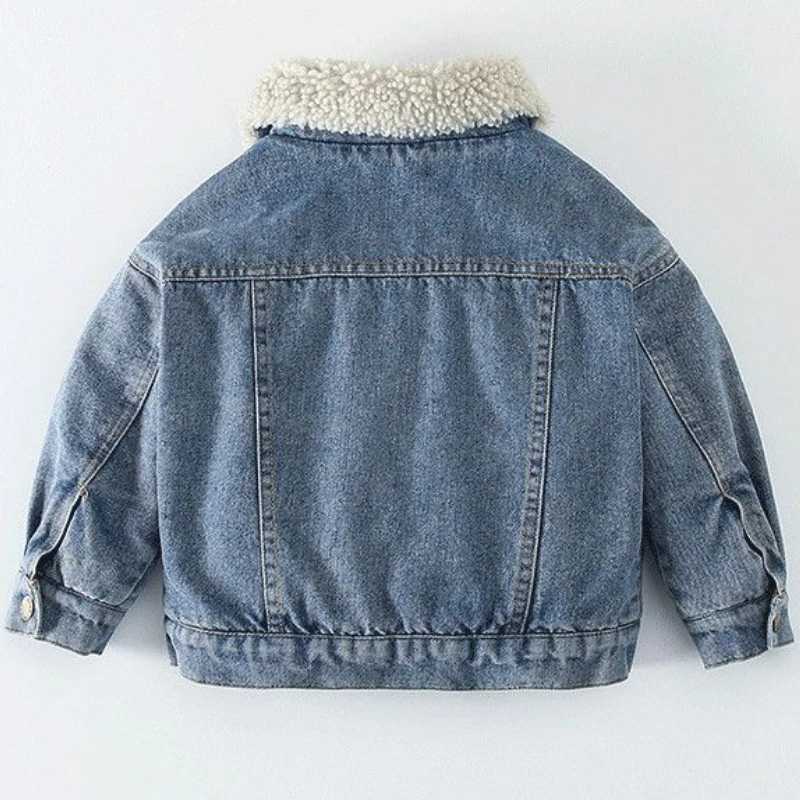 Winter Kids Fleece Denim Jacket Boys Thick Outerwear 0-7Y Young Children Casual Clothes Autumn Girl Long Sleeve Solid Coats 2023XJ241214