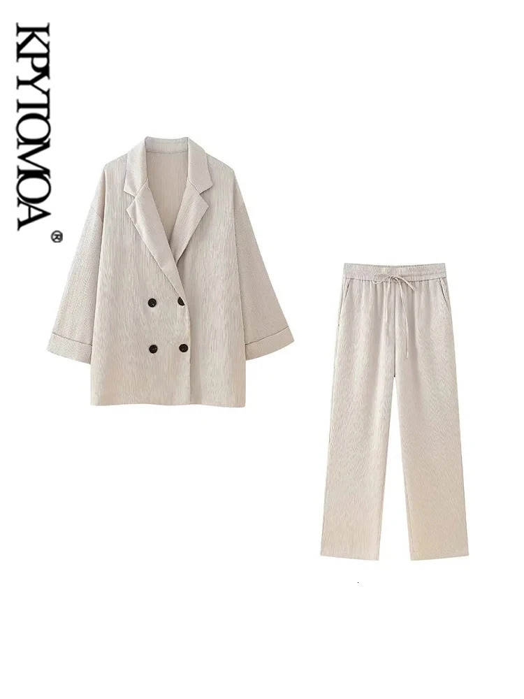KPYTOMOA Womens Double Chest Loose Sweatshirt and High Elasticity Waist Wide Leg Pants Two Piece Set Fashionable 241212