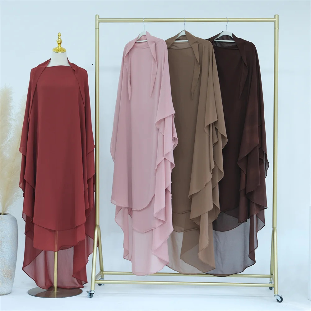 Long Khimar Plain Chiffon Double Layer Muslim Womens Prayer Scarf Dubai Turkiye Headband Ramadan Niqab Back Length 159cm 241216ww