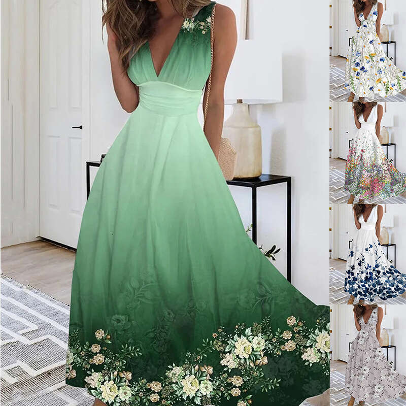Ins European, American, Russian, deep V-neck sleeveless sexy high waisted satin women's dress 2024 new casual versatile fashion clothing
