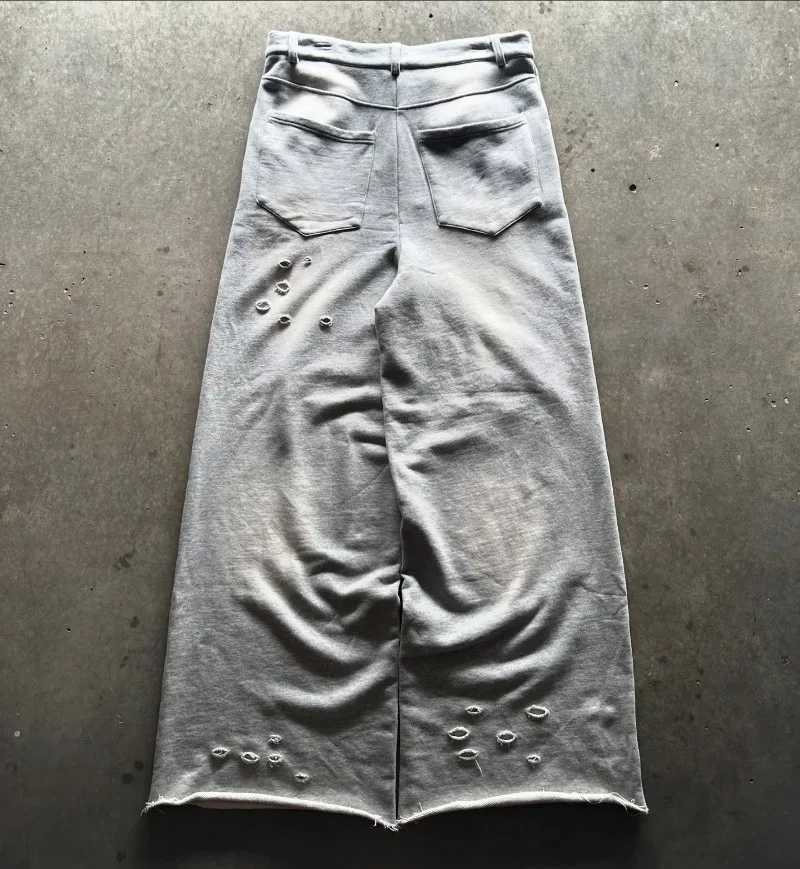 Y2k Streetwear men baggy pants Hip Hop high street fashion hole wide leg pants Punk Harajuku trend brand casual sweatpants X241216
