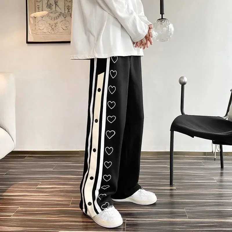 Harajuku Wide leg Sweatpants Oversize Men Streetwear Side Button Baggy Pants Casual Sport Split Basketball Women Track Trousers X2503191