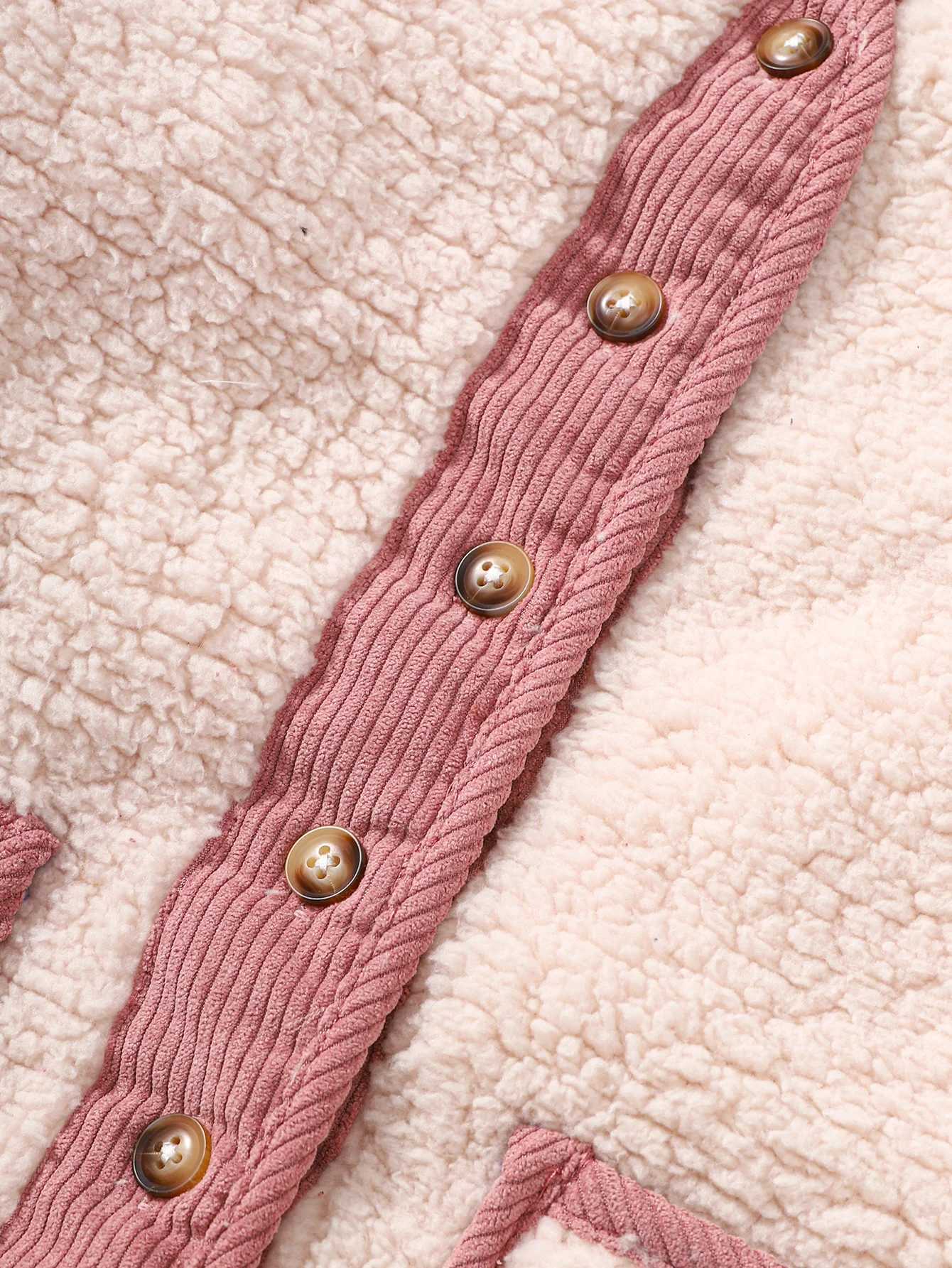 Girls Spring and Autumn Pink Plush Button Coat with Pockets Suitable for 8-14Y ChildrenXJ241214