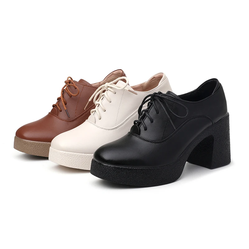 AIYUQI Women High Heels Autumn Genuine Leather Platform Women Business Dress Shoes Lace-up British Style Office Shoes Women