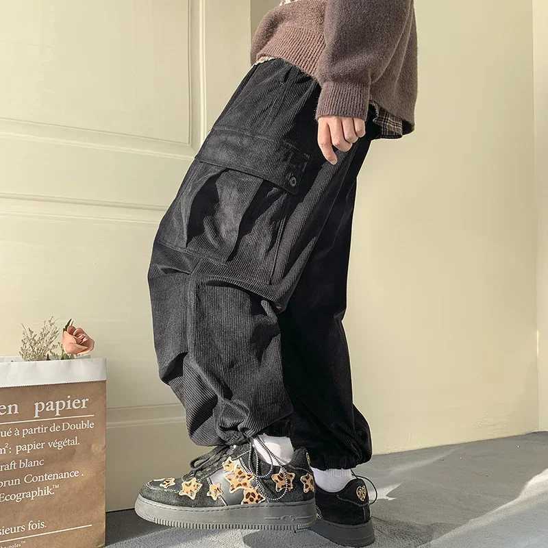 Mens Brown Baggy Japan Pants Oversized Corduroy Loose Wide Leg Cargo Pant Trousers Casual Men Sweatpants Streetwear Korean X241216