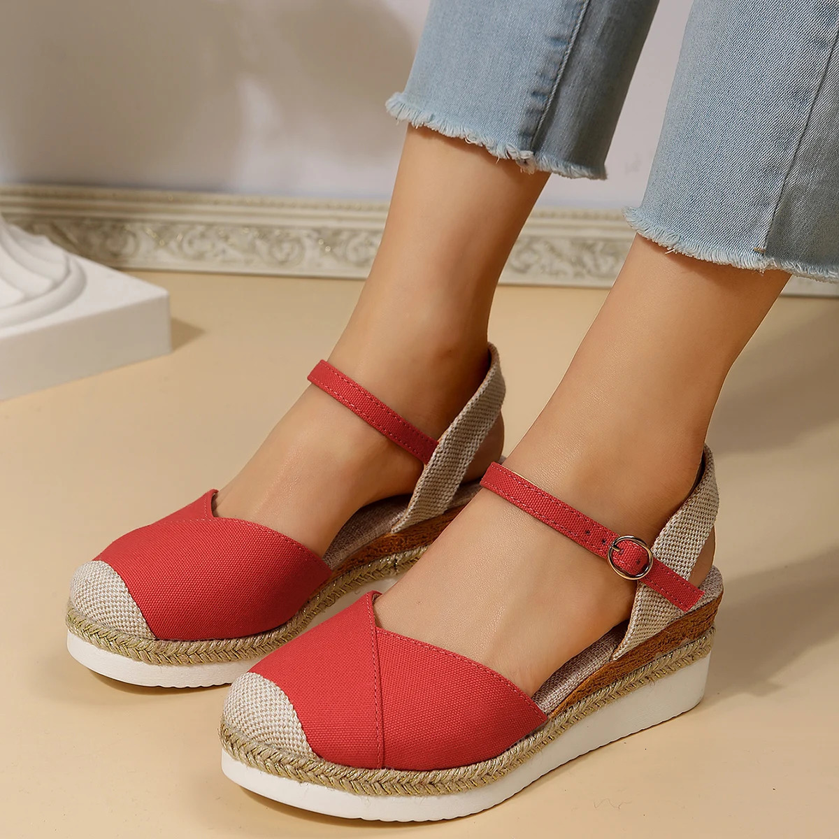 Women Closed Toe Wedge Sandal Summer Buckle Strap Gladiator Shoes Woman Fashion Espadrilles Platform Sandalias Mujer 2024 241213