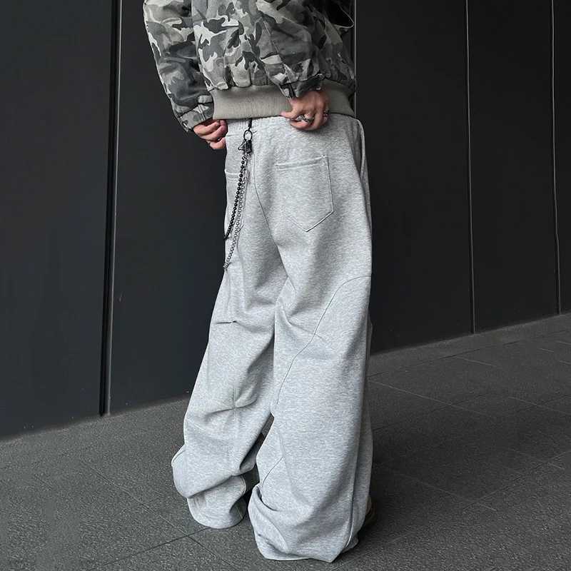 PFNW autumn mens casual sports pants with pleated solid color elastic waist straight bottom wide leg mens tight pants 12C1953 X241216
