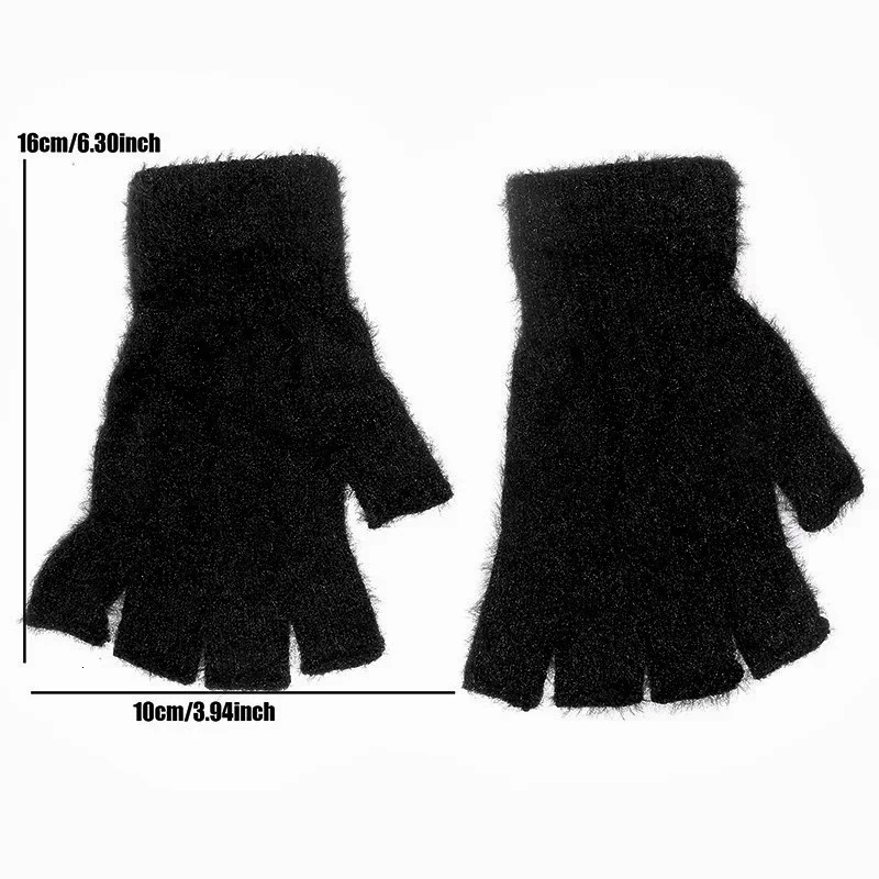 Womens half finger winter simulated mink cashmere gloves touch screen writing wool warm sports 241212