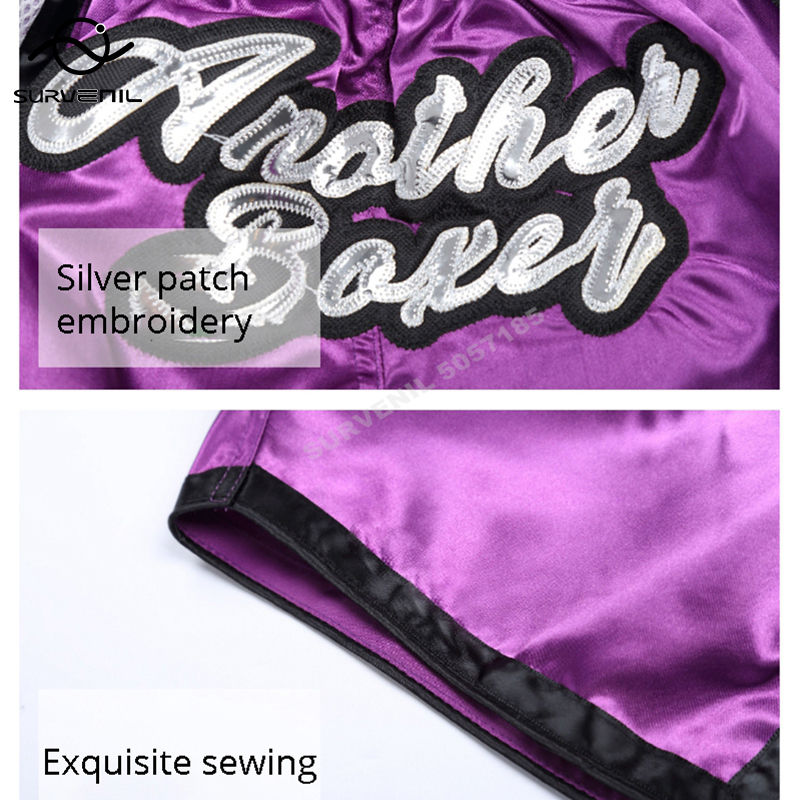 Muay Thai Pants Embroidery Boxing Shorts Women Men Satin Fight Kickboxing Training Trunks Kids Boy Girl Martial Arts MMA Clothes