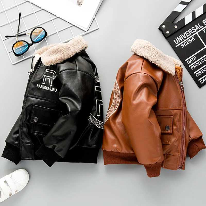 2024 Fashion Winter Child Coat Waterproof Baby Boys Leather Hooded Jackets Plus velvet Thicken Warm CUHK Boys clothes 2-12YXJ241214
