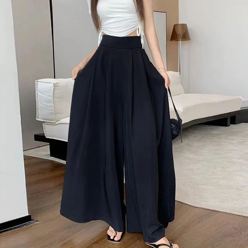 Straight Large Hem Wide Leg Pants Casual Basic High Waisted Suit Office Lady Trousers Trend Solid Elegant Womens Clothing 241212