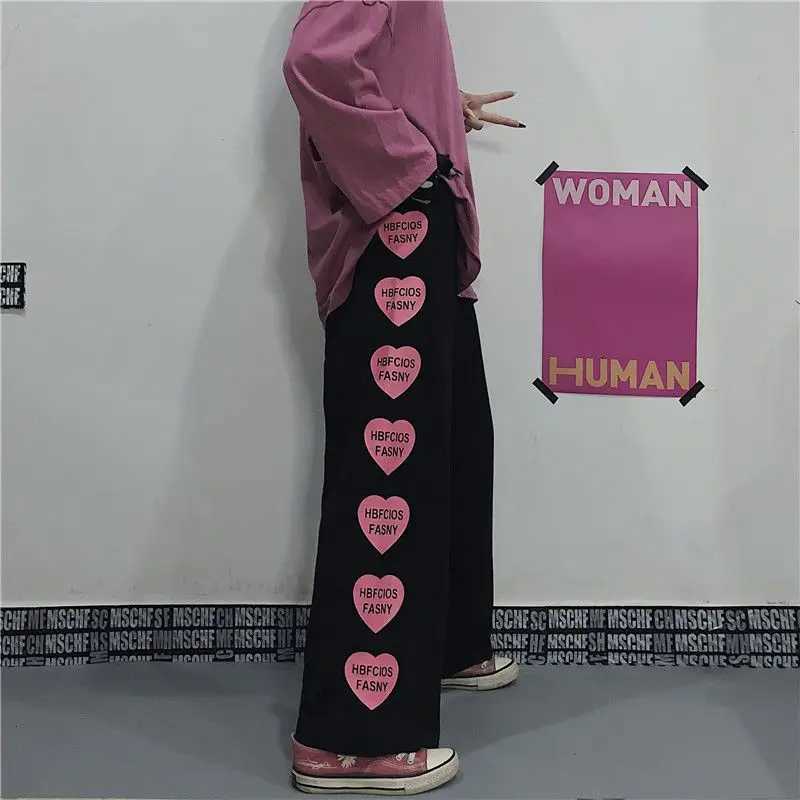 Japanese Y2k Oversize Graphic Wide Sweatpants Men Streetwear Print Casual Track Pants Male Sport Straight Trousers X250319