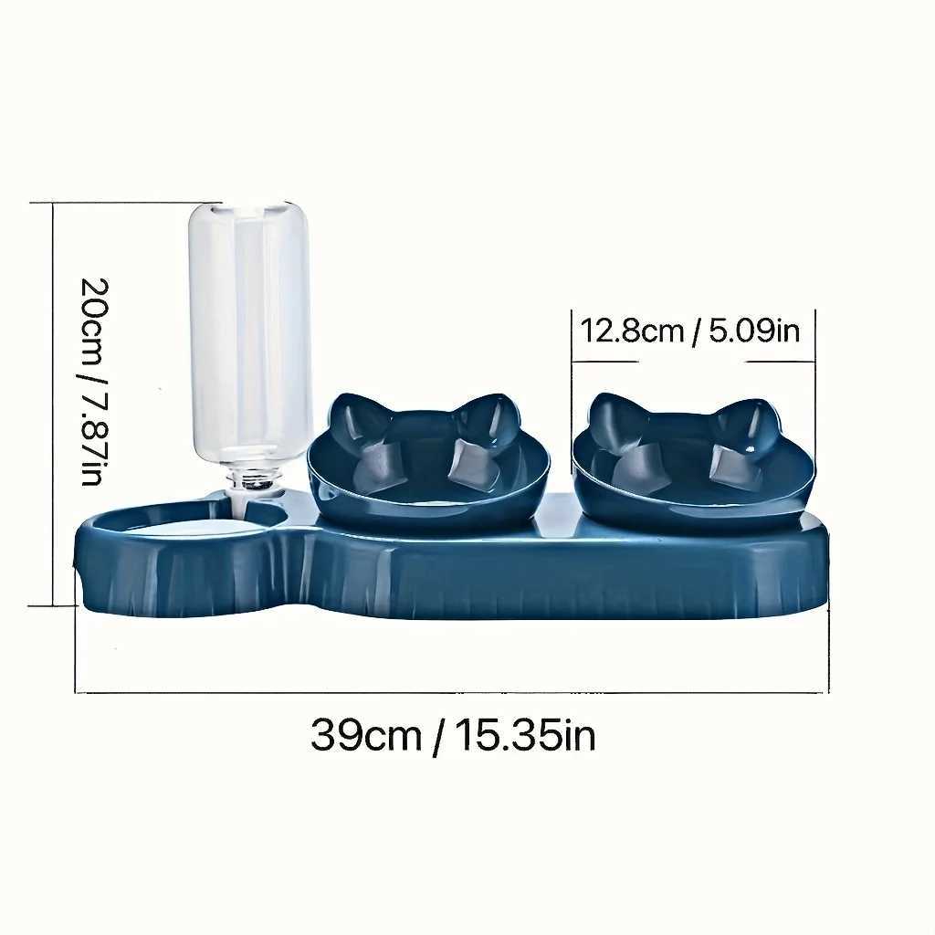 Cat Feeders Pet Bowls With Water Feeder 3 In 1 Ear Design Tilted Cat Water And Food Bowl Set With Gravity Water Bottle For Neck Protection z241213