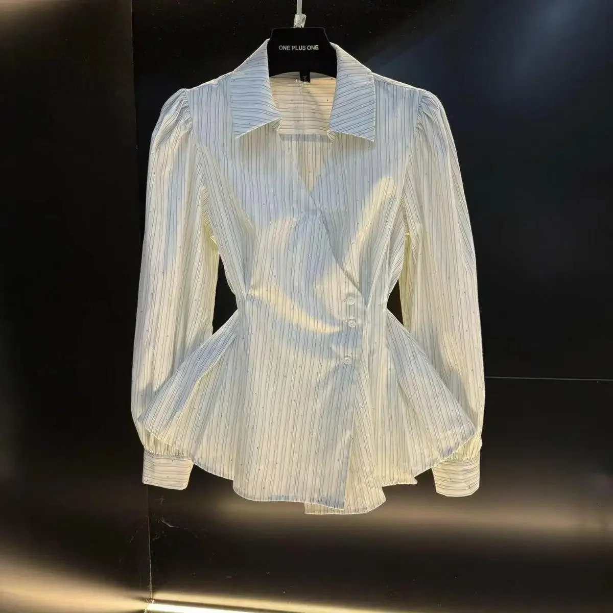 French Irregular Folding Diamond Long Sleeve V-neck Striped Womens Autumn Tight Top Womens Top 241209