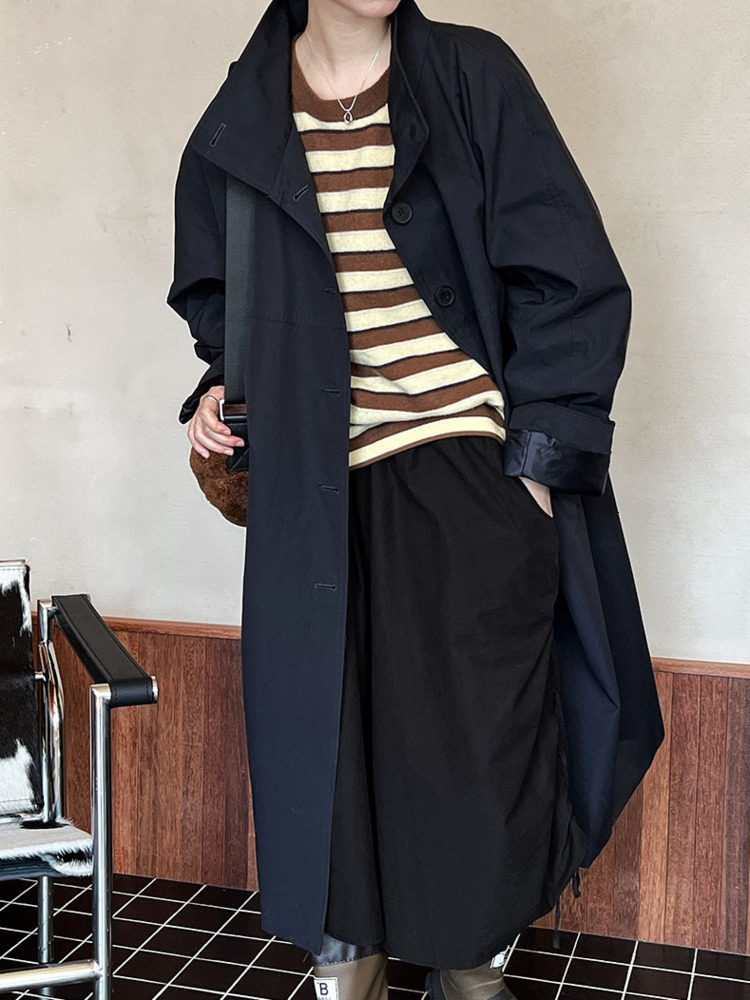 Fashion Trench Coat Stand Up Collar Single Breasted Loose Long Casual Jacket Women Spring Autumn 3C1165
