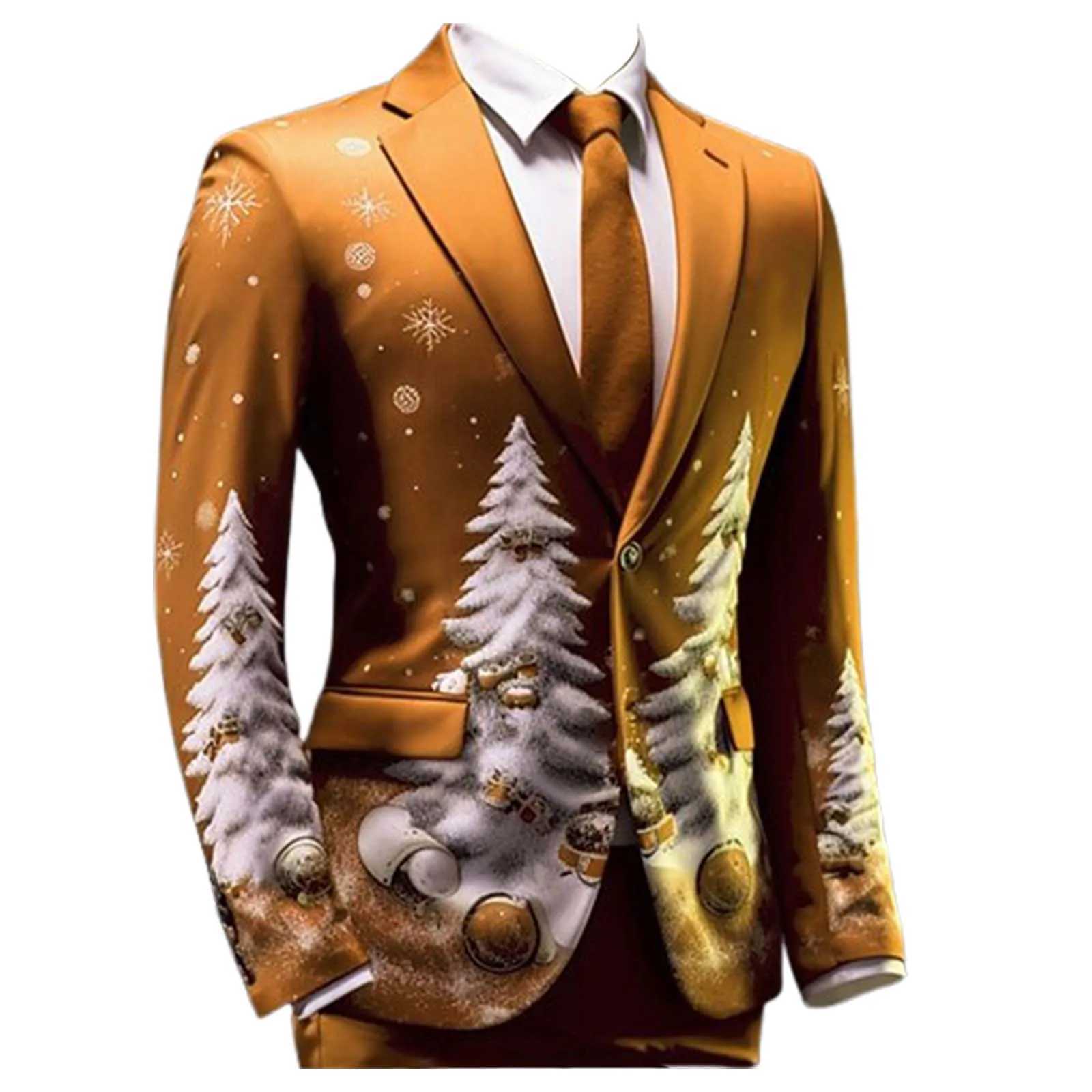 Men Blazer Jacket Suit Christmas Printed Tuxedo Xmas New Year Coat Santa Party Blazers Outerwear Night Carnival Party Costumes W241216