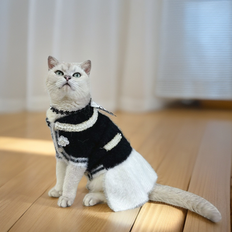 Luxury Dog Sweater Dress with Bowtie, Mink Fur Fabric Dog Turtleneck Pullover Knitwear for Puppy Dogs Girls Cold Weather Sweater, Suitable for Small D