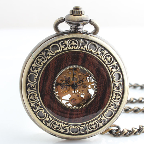 Vintage Deluxe Wooden Rim Bone Large Pocket Watch Vintage Roman Numerals Dial Diameter 40.5mm Thickness 10mm Manual Mechanical Pocket Watch 003