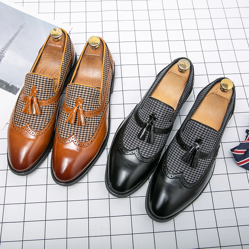 Mens Leather Loafers Slip On Tassel Wedding Party Brand Noble Elegant Dress Shoes For Men Moccasins Big Size 48