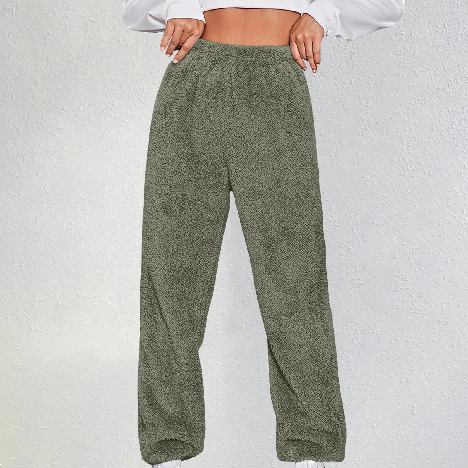 Women Casual Warm Pants Cold Weather Solid Color Sports Furry Trousers Home Streetwear Coldproof Winter Pantalones Z260314