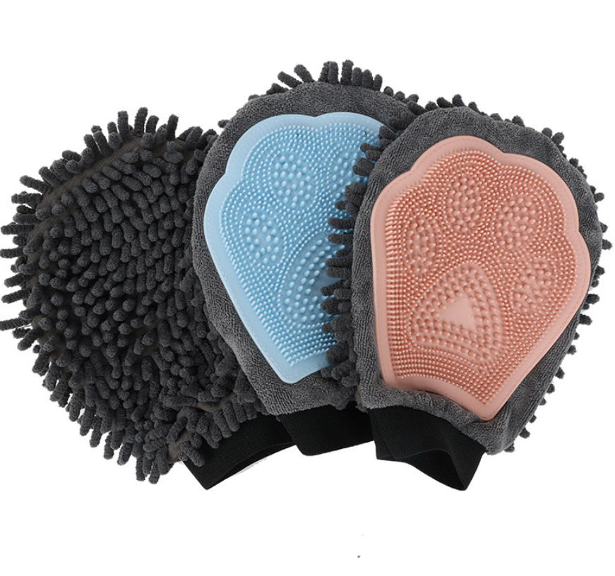 Pet Grooming Glove Silicone Massage Brush Deshedding Mitt for Dogs and Cats, Double-Sided Cleaning Tool
