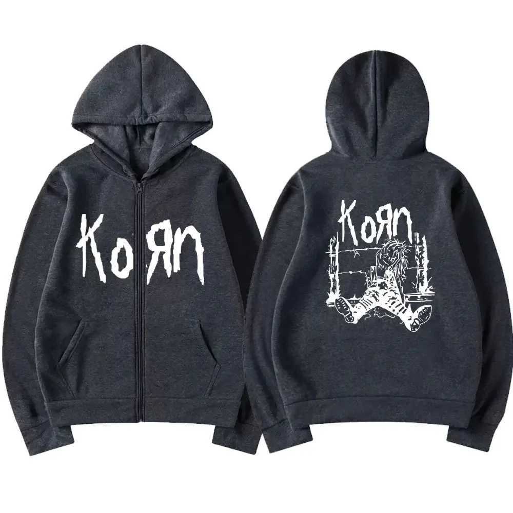 Rock band Korn Graphic Zipper hoodie mens fashion T-shirt mens sweater loose zipper hoodie mens Flce cotton jacket punk mens jacket X241216