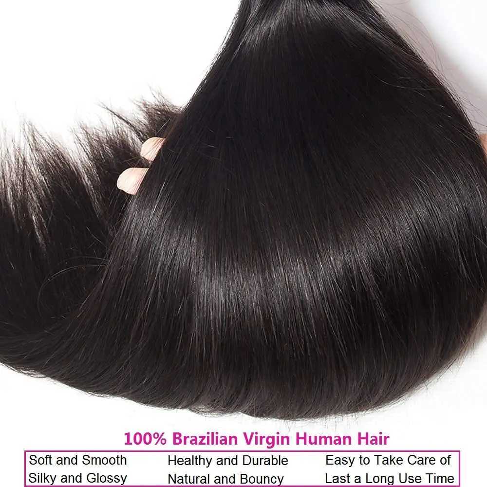 Straight Human Hair Bundles with Clo 100% Unprocessed Brazilian Human Hair 3 Bundles with Frontal 4x4 Clo with Baby HairXJ250120