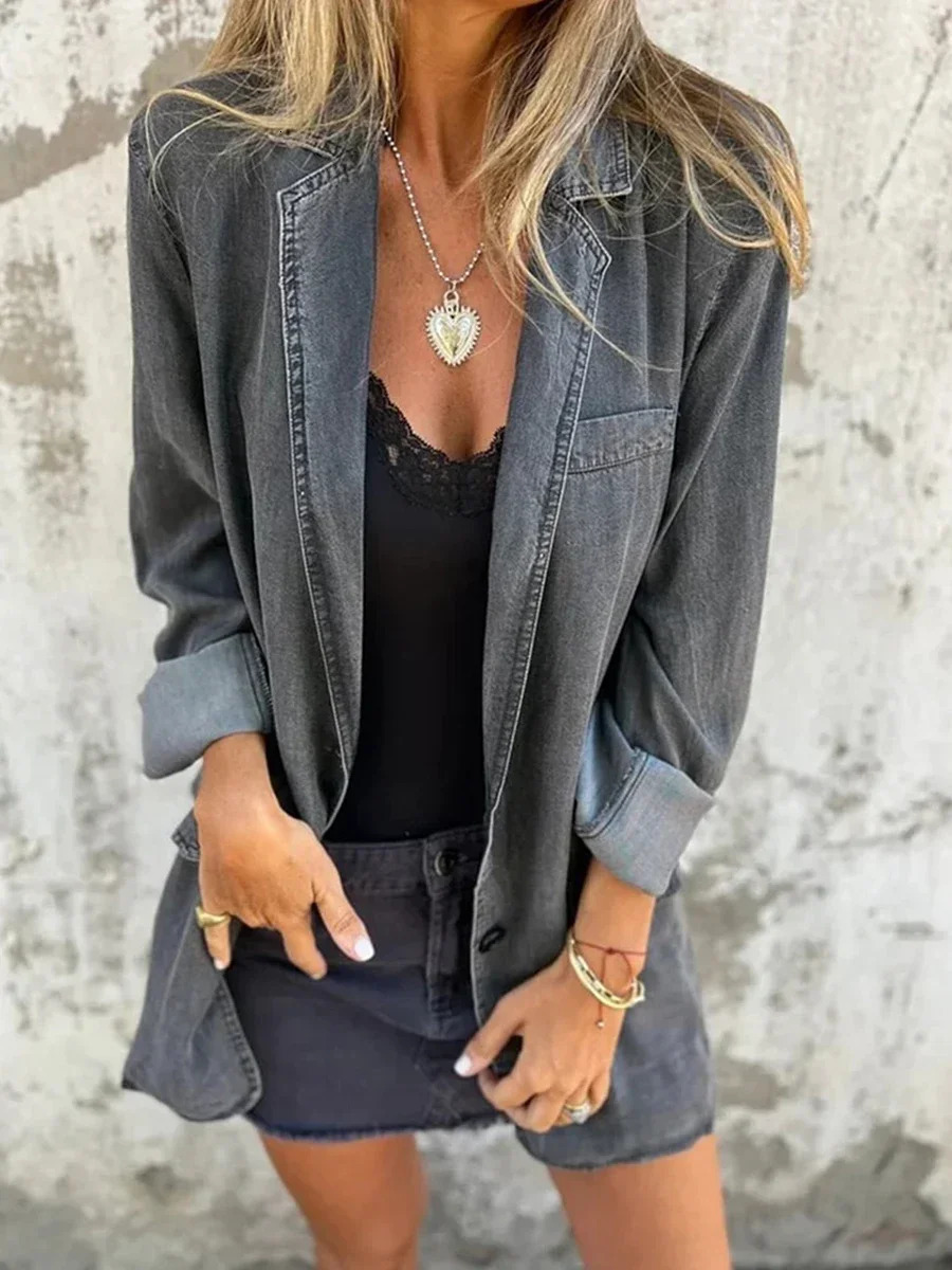 Womens oversized denim jacket retro long sleeved button down boyfriends autumn 241211