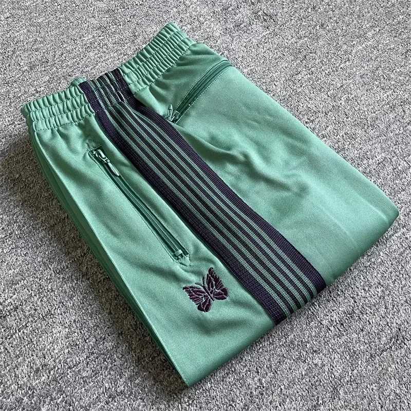 24ss Butterfly Embroidered Stripe Sports Pants Mens High Quality Zipper Pocket Oversized Black Running Pants X241216
