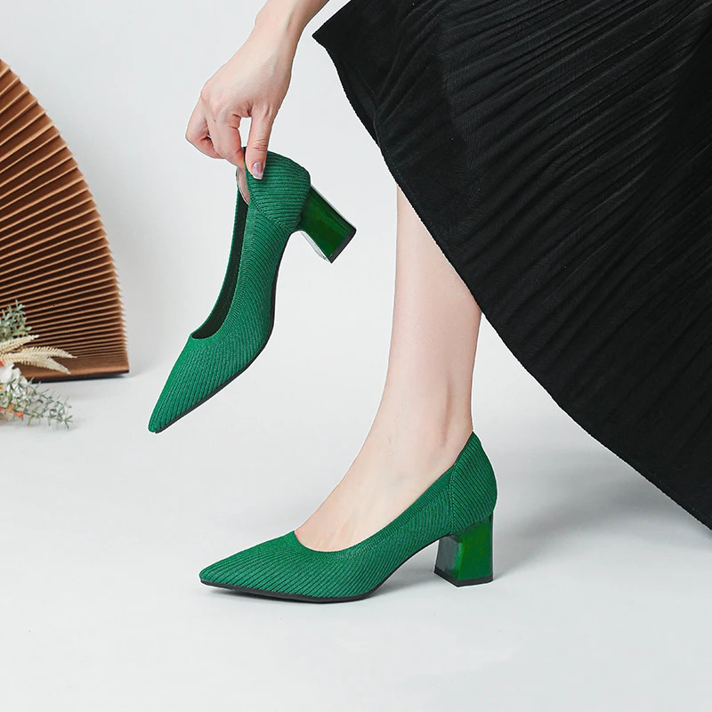 High heels womens 2024 spring/summer soft knitted breathable comfortable shoes 241213