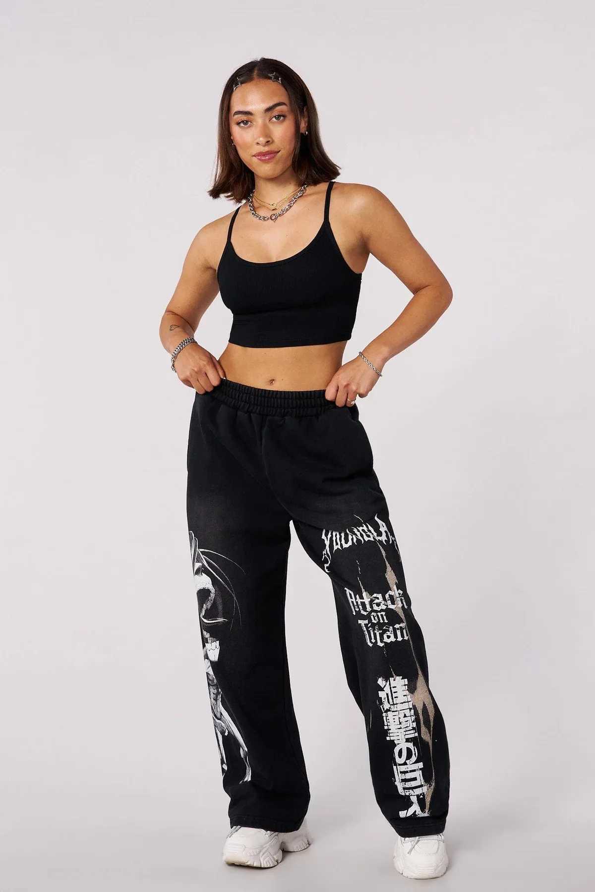 Young American trendy sweatpants collaboration anime joggers cotton terry print wide-leg casual pants hip-hop street pants X2503191