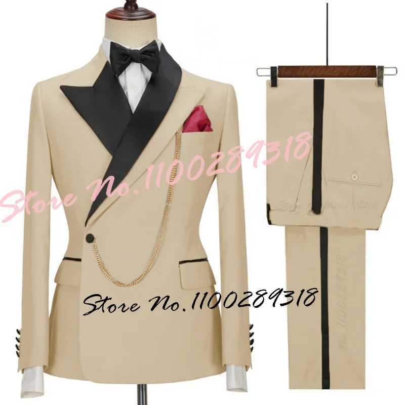 2024 Latest Designs Luxury Men Suit Set Slim fit Groomsmen Groom Wedding Dress Tuxedos Costume Homme Mariage 2PCS(Blazer+Pants) W241216