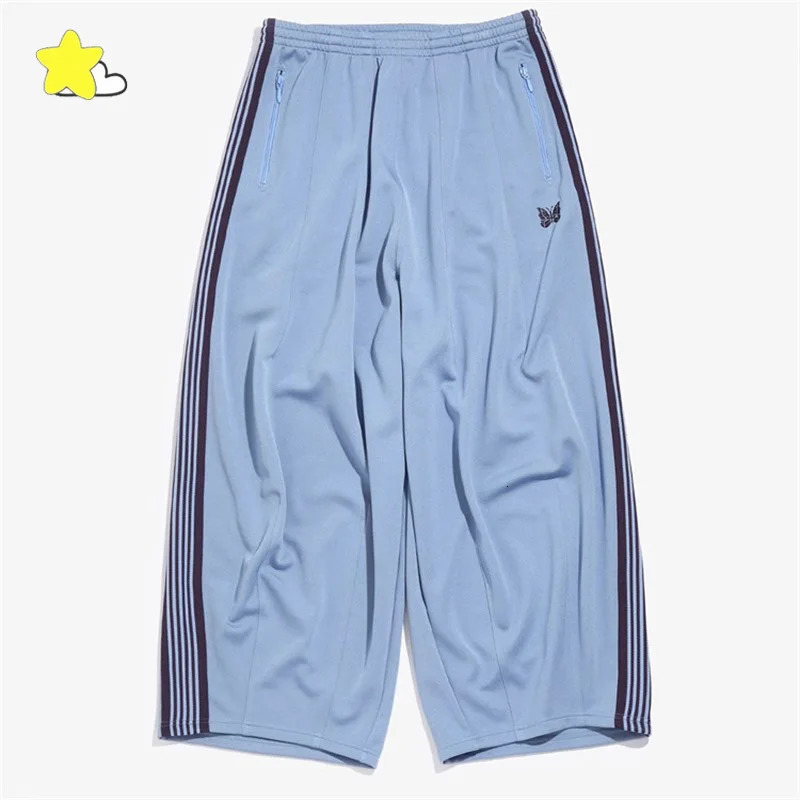 Blue Green Butterfly Embroidered Sports Pants Mens Hip Hop Ribbon Stripe Wide Leg High Quality Trouser Inner Label 241212Z