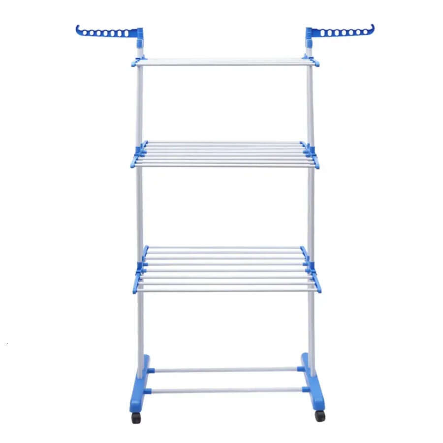 Drying Folding Rail 4-Tier Clothes Horses Rack Stainless Steel Laundry Garment Dryer Stand W 2 Side Wings