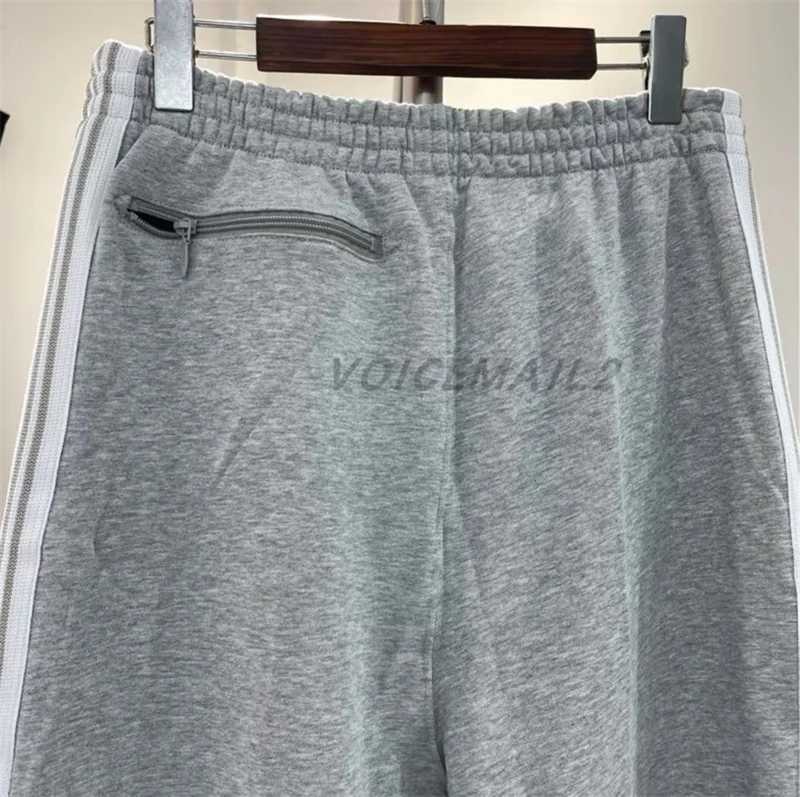 25SS Butterfly Embroidered AWGE Wide Leg Pants Mens and Womens Jogging Drawstring Pants Grey Pure Cotton looped striped Sports Pants X241216