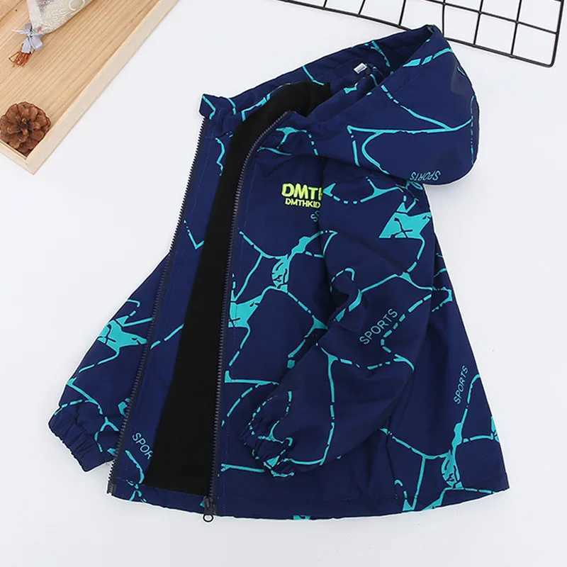 Boys jacket spring and autumn new childrens plus thin velvet windproof jacket early winter trench coat 4 5 6 8 12 years oldXJ241214