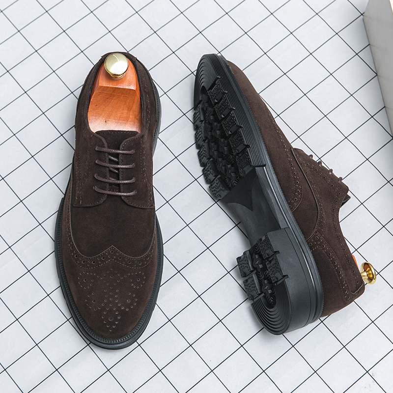 Men Dress Leather Fashion Office Derby Classic Casual Business Wedding Designer Male Suede Formal Shoes