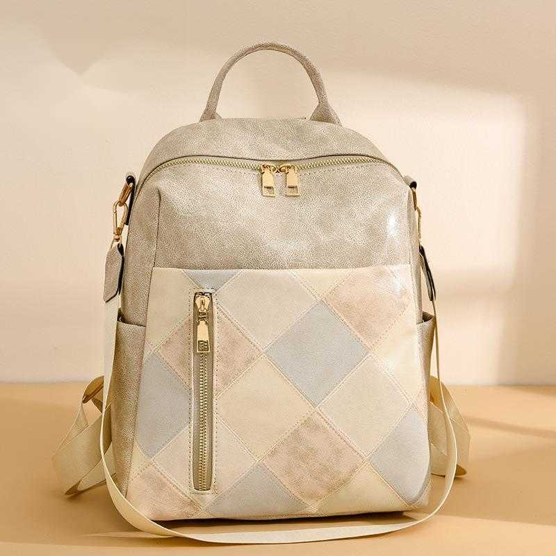 Backpack women, model for women, PU soft leather fashionable diamond grid multifunctional travel backpack 241215