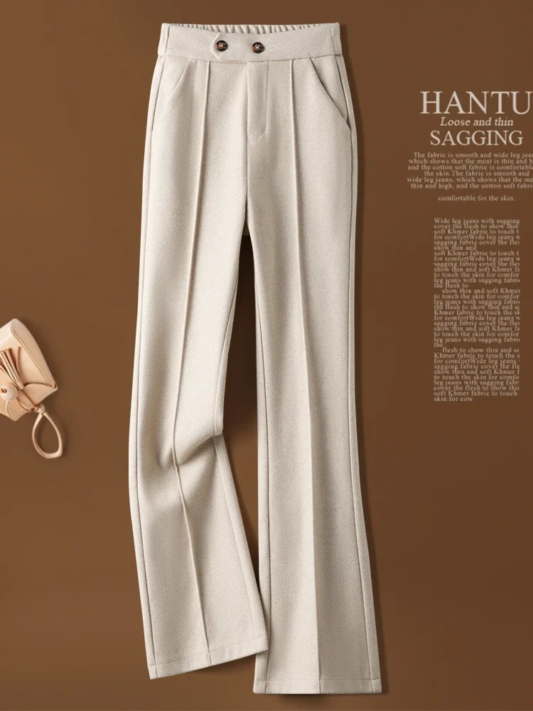 Womens herringbone wool pants autumnwinter 2024 elastic waist flash fashionable warm and comfortable black Trouser womens 241212
