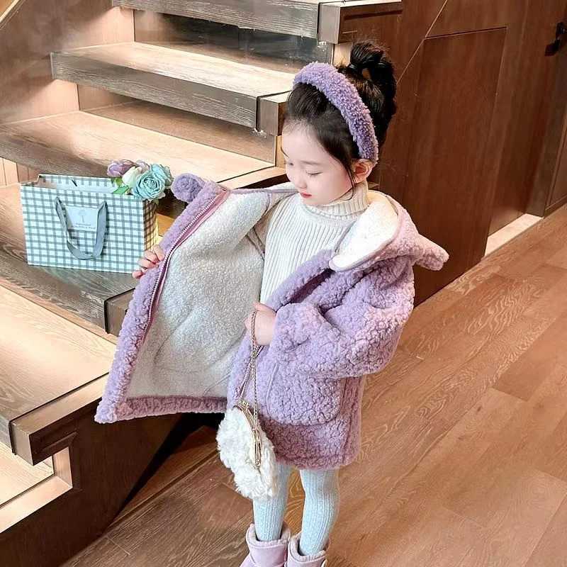Winter Girls Fleece Coats Autumn Children Cotton-Padded Jackets Kids Clothing Baby Hooded Outerwear Princess Costumes 2-8 YearsXJ241214