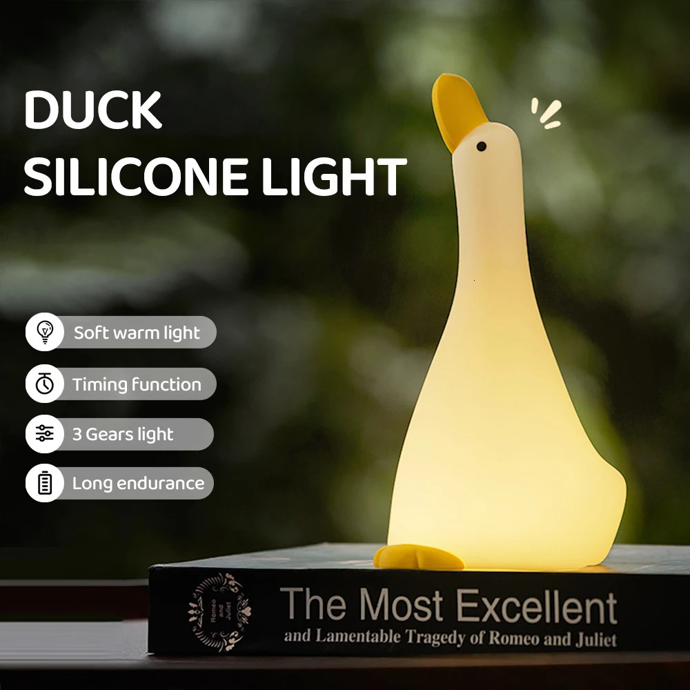 Cute Duck Night Light Silicone Nursery Bear Sleeping Lamp Rechargeable Dimmable Table Lamp with Touch Sensor for Bedrooms 241216