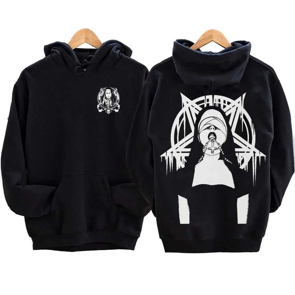 The Bad Nun Satan Strt Hip-Hop Nun Print Flce Sweater Harajuku Autumn and Winter Casual Long-sleeved Antisocial Men Hoodie X241216