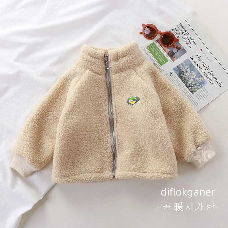 Autumn and Winter Childrens Coat Long-Sleeved Thickened Warm Lambswool Boys and Girls Solid Simple Casual Coral Fleece JacketXJ241214