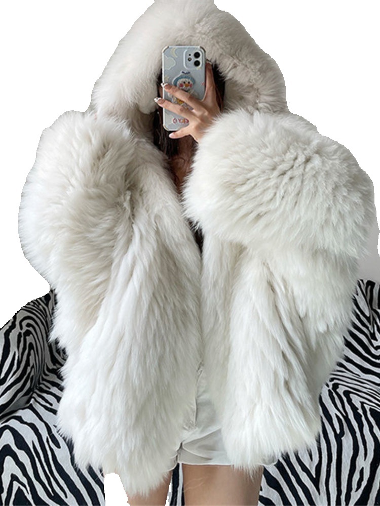 Temperament Hooded Batwing Sleeve Warm Faux Fur Coats For Women Casual Thick Female Jacket Autumn Winter New 23A4612