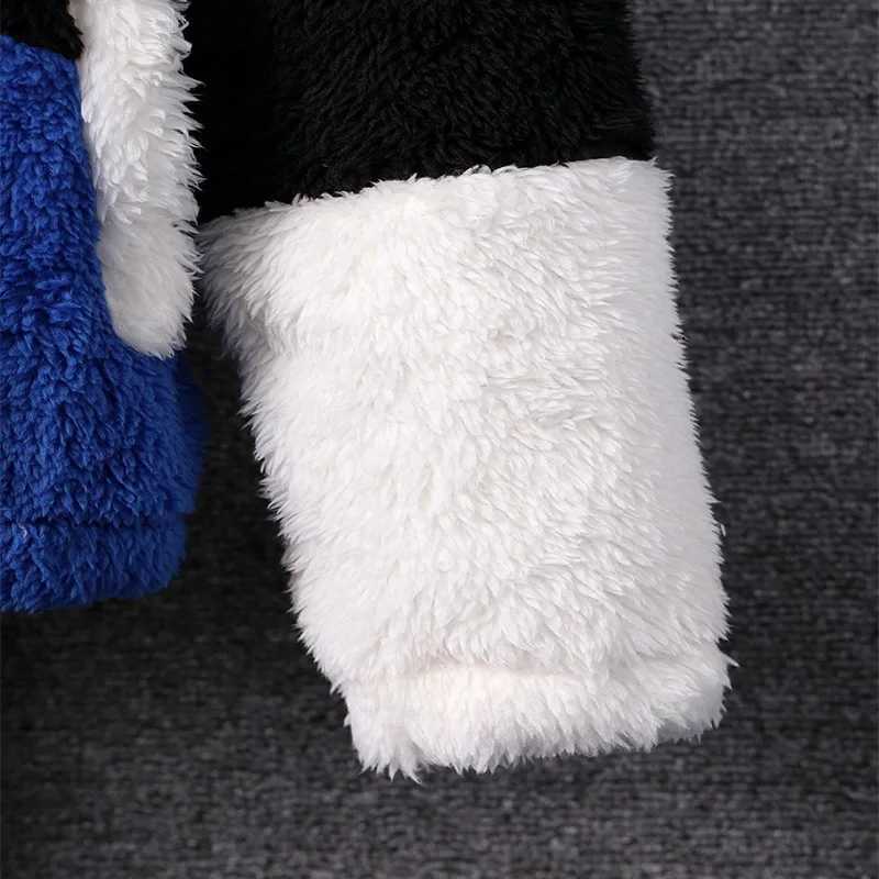 Autumn And Winter Boys Cute Cold And Warm Plush Color Contrast Panel Zipper Jacket Coat For Daily Casual Birthday Par ClothingXJ241214
