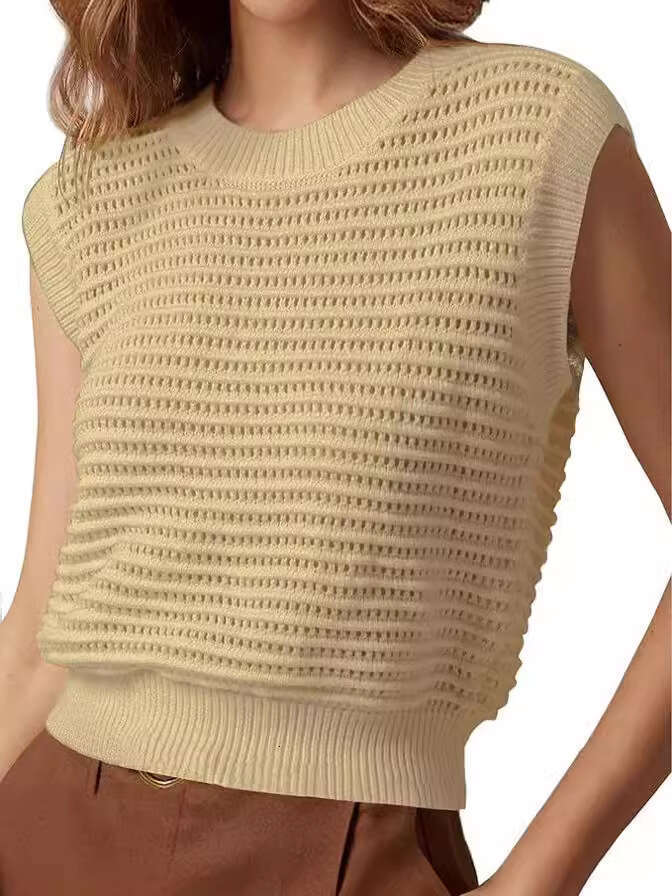 New European American Summer Vacation Slim Fit Round Neck Hollow Out Women's Knitted Sweater Fashionable And Versatile